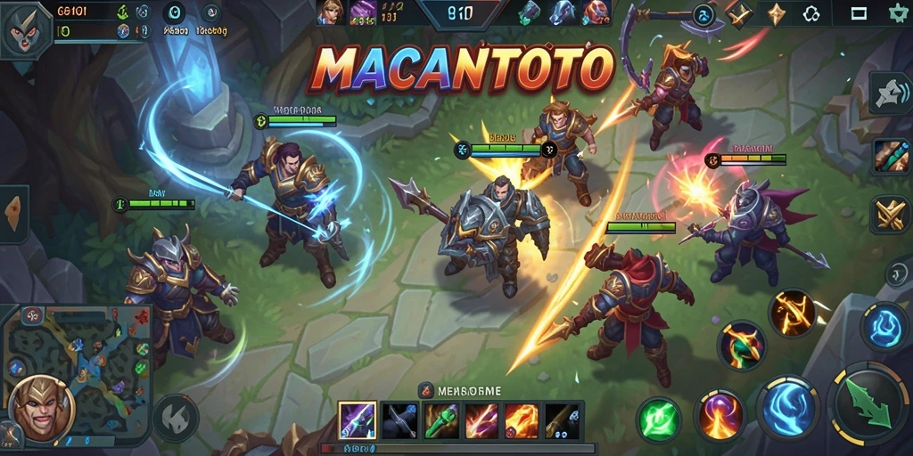Screenshot utama gameplay <strong>MACANTOTO</strong> yang menunjukkan pertempuran intens antara karakter.